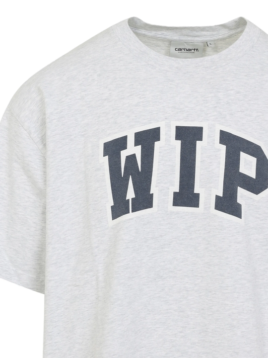 Close up of grey t-shirt, showing texture of the cotton fabric