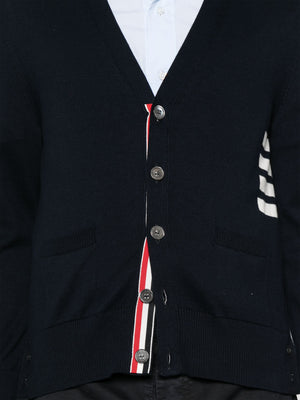 THOM BROWNE - Men Jersey Stitch Relaxed Fit V Neck Cardigan