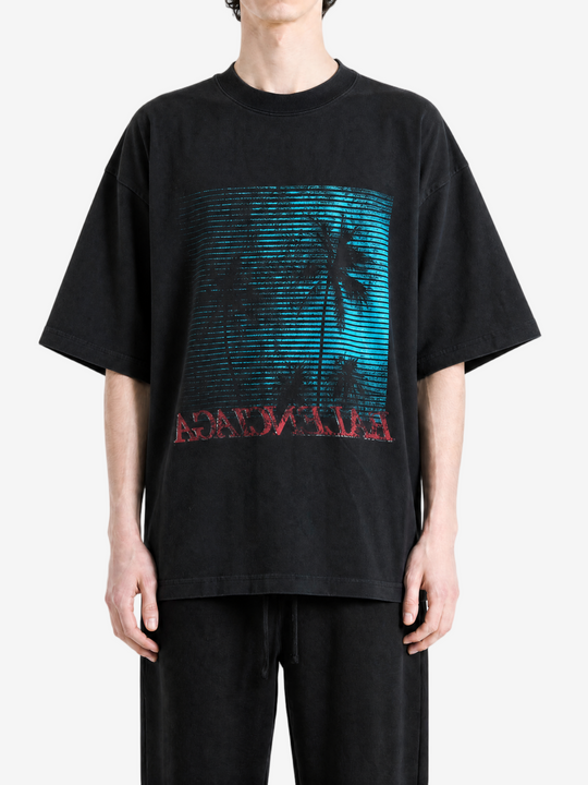 Black t-shirt, full body view