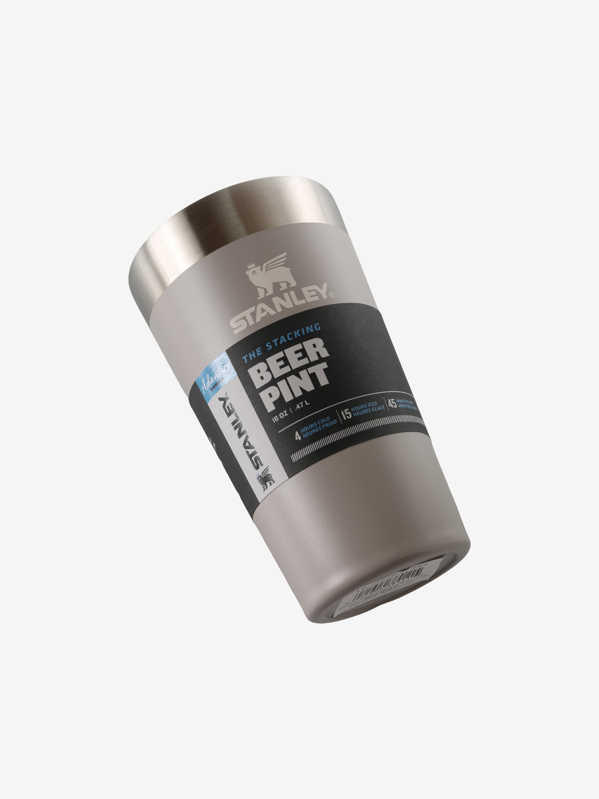 Grey stacking pint, side view