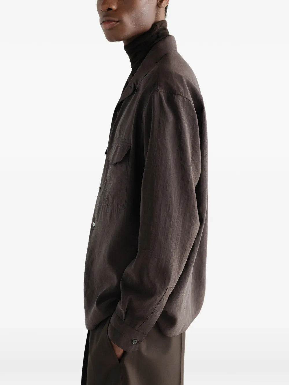 Brown shirt, full body view