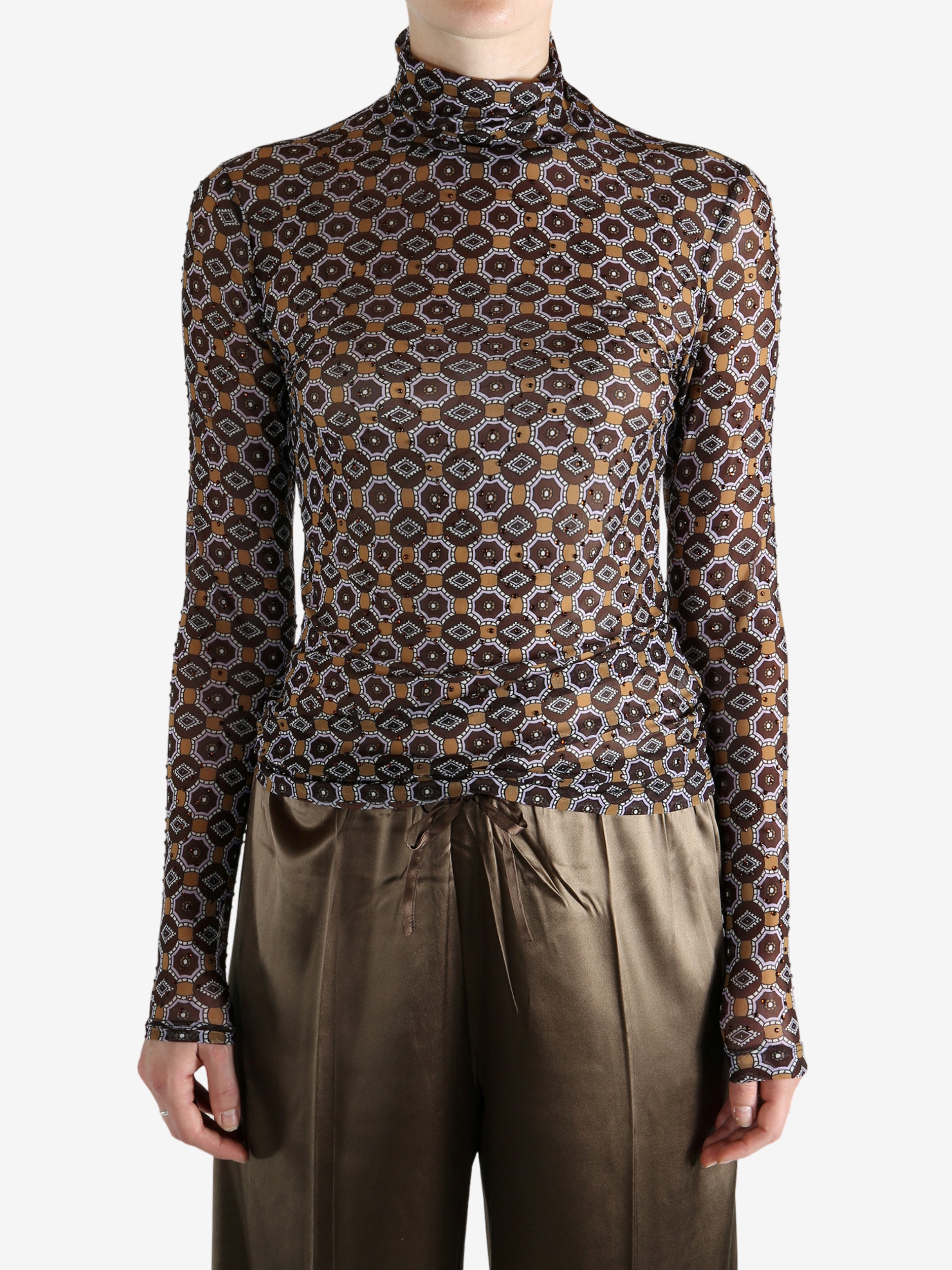 Brown Shirt worn by a person, showing the Shirt fit