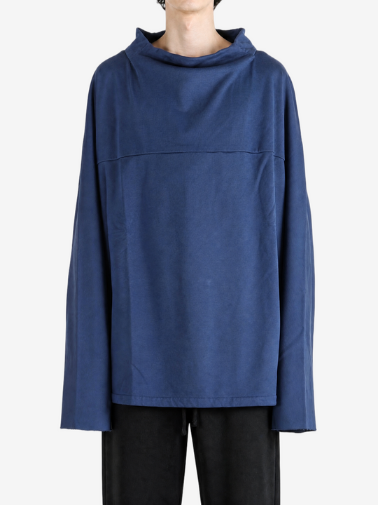 Navy hoodie, full body view