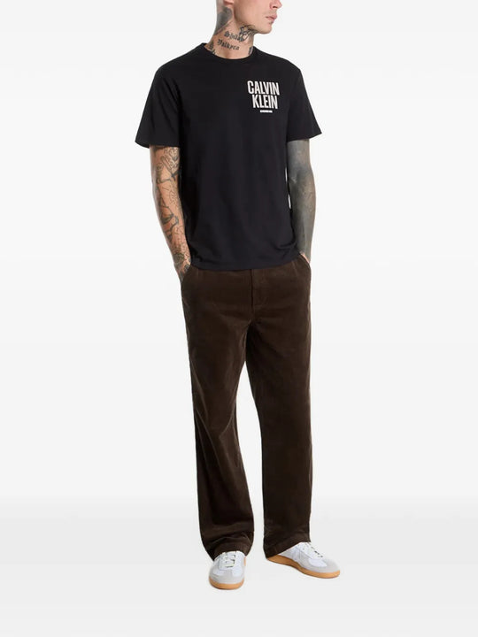 Black t-shirt, full body view