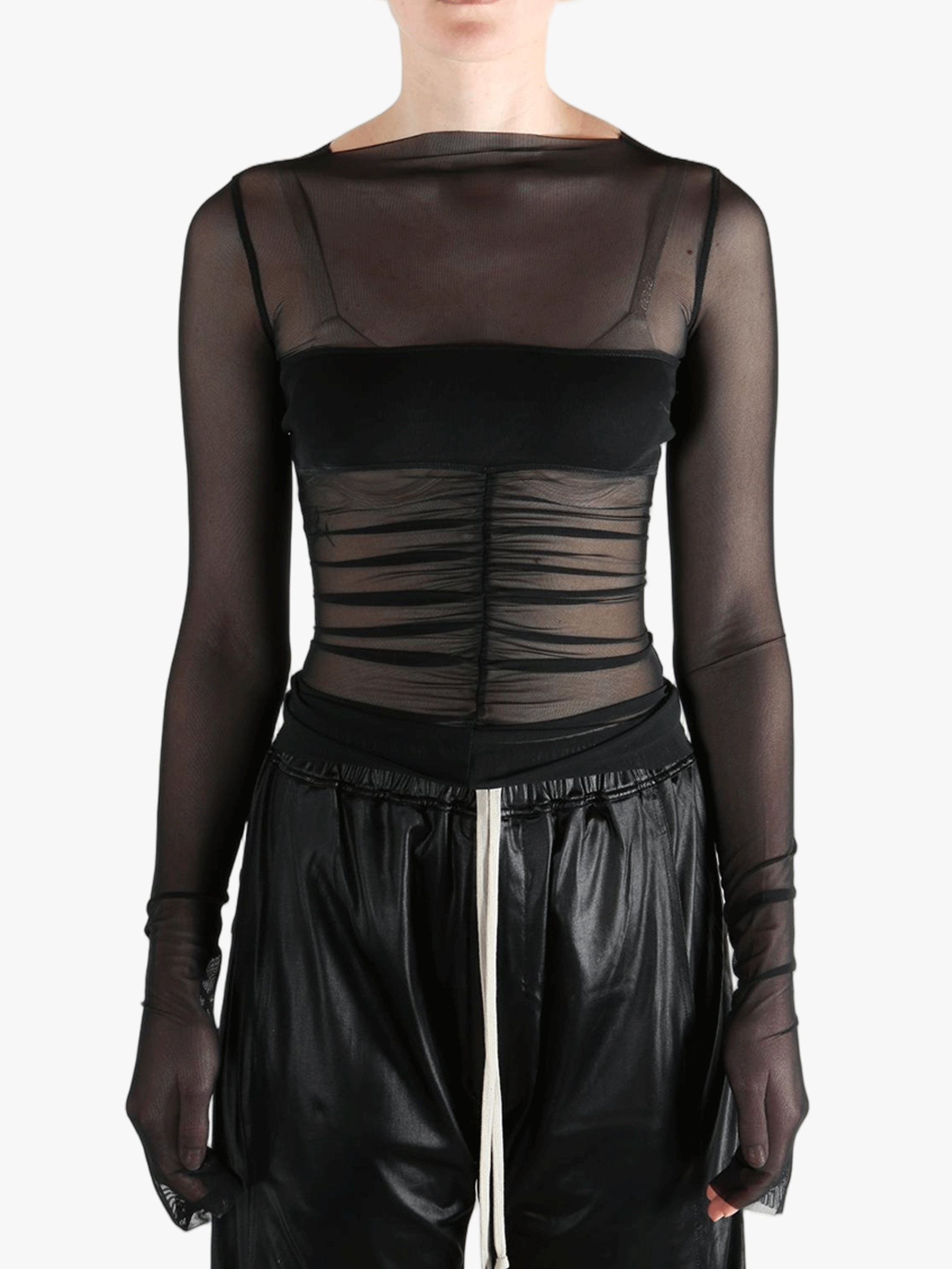 Black top worn by a person, showing the top's fit