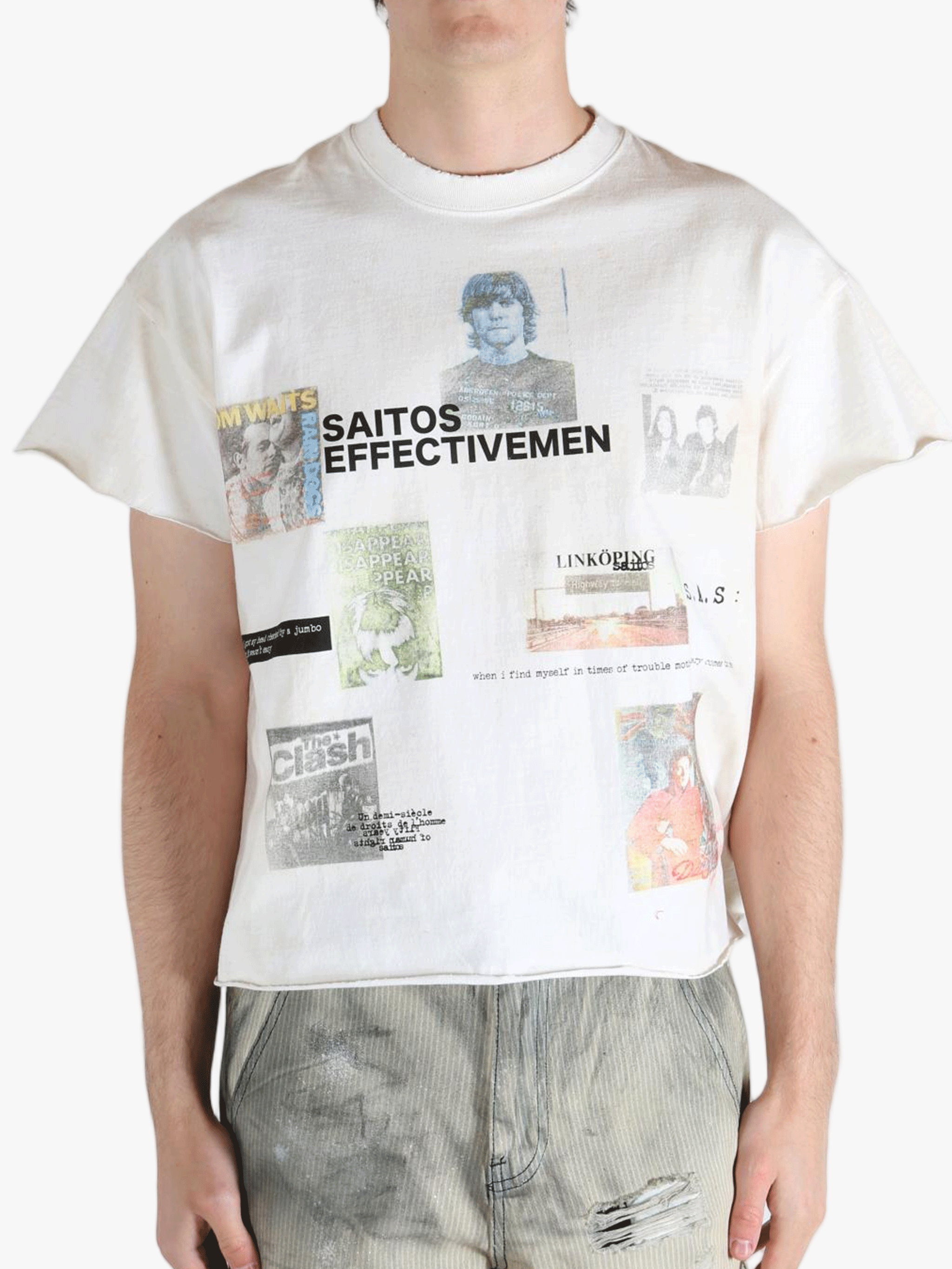 White t-shirt worn by a person, showing the t-shirt's fit