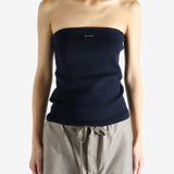 Navy top worn by a person, showing the top's fit