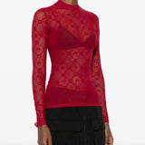 Red top worn by a person, showing the top's fit