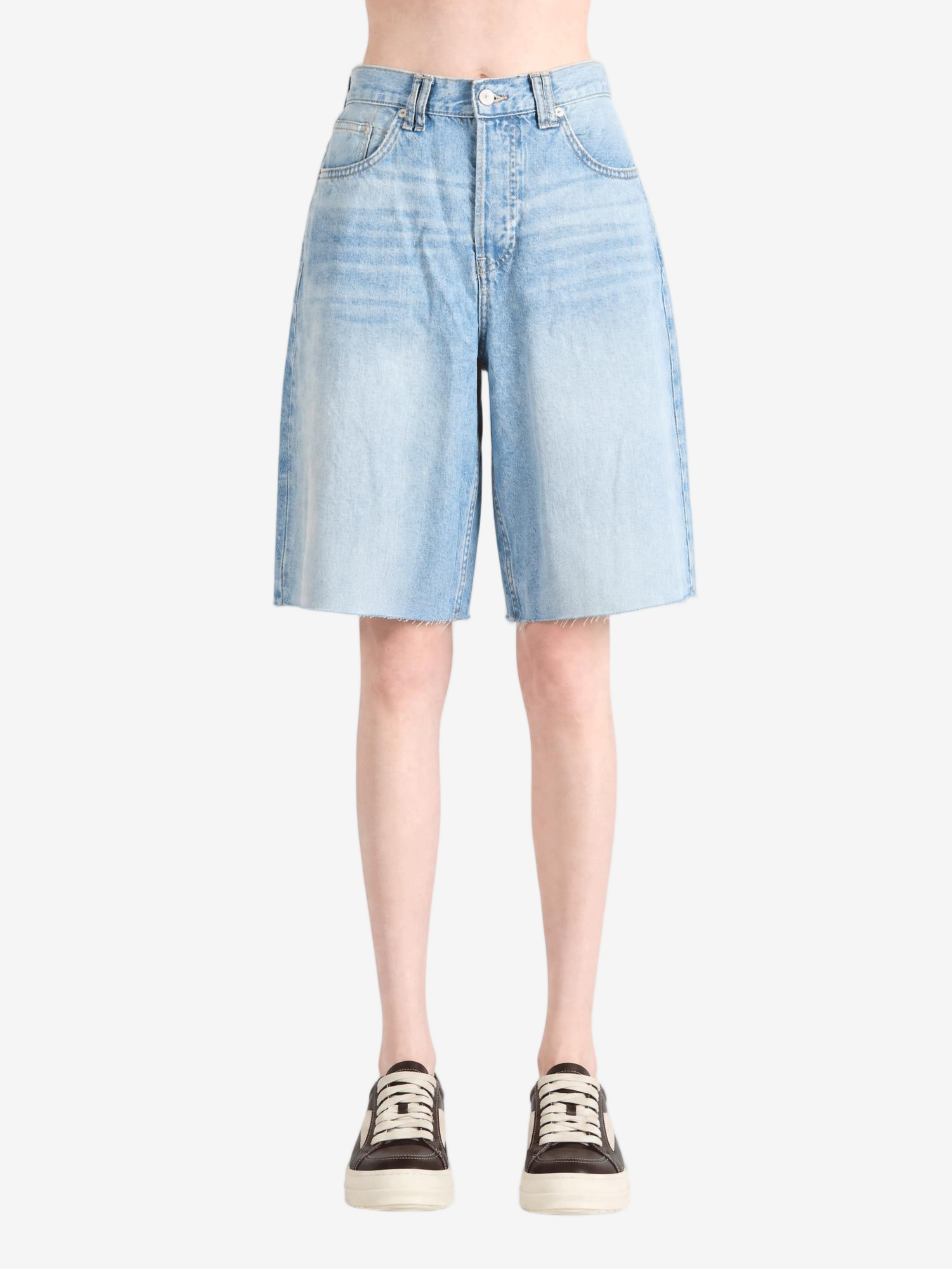 Blue shorts, full body view