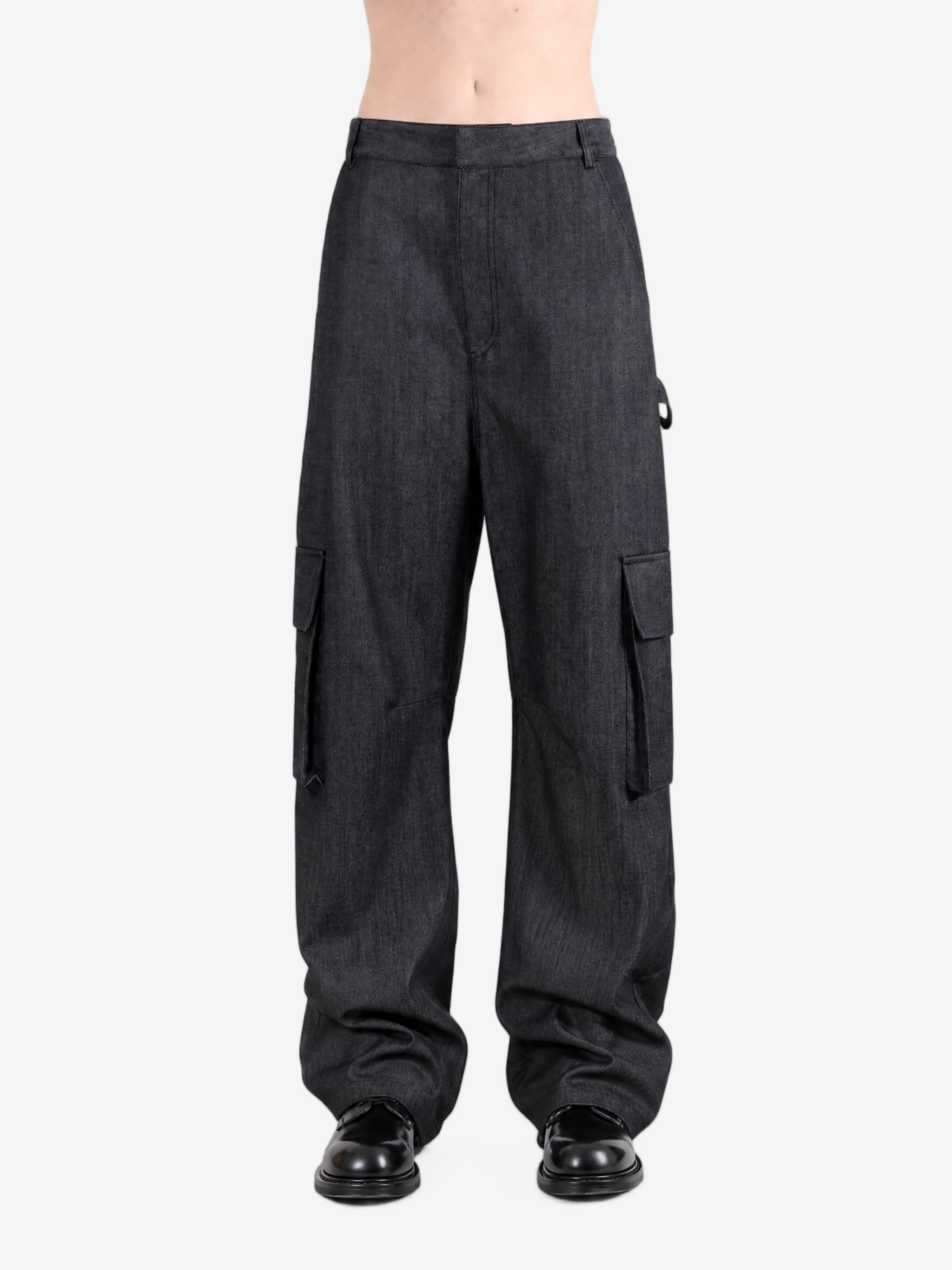 Grey pants, full body view