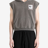 Grey hoodie worn by a person, showing the hoodie fit
