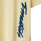 Close up of Yellow t-shirt, showing texture of the 100% cotton fabric