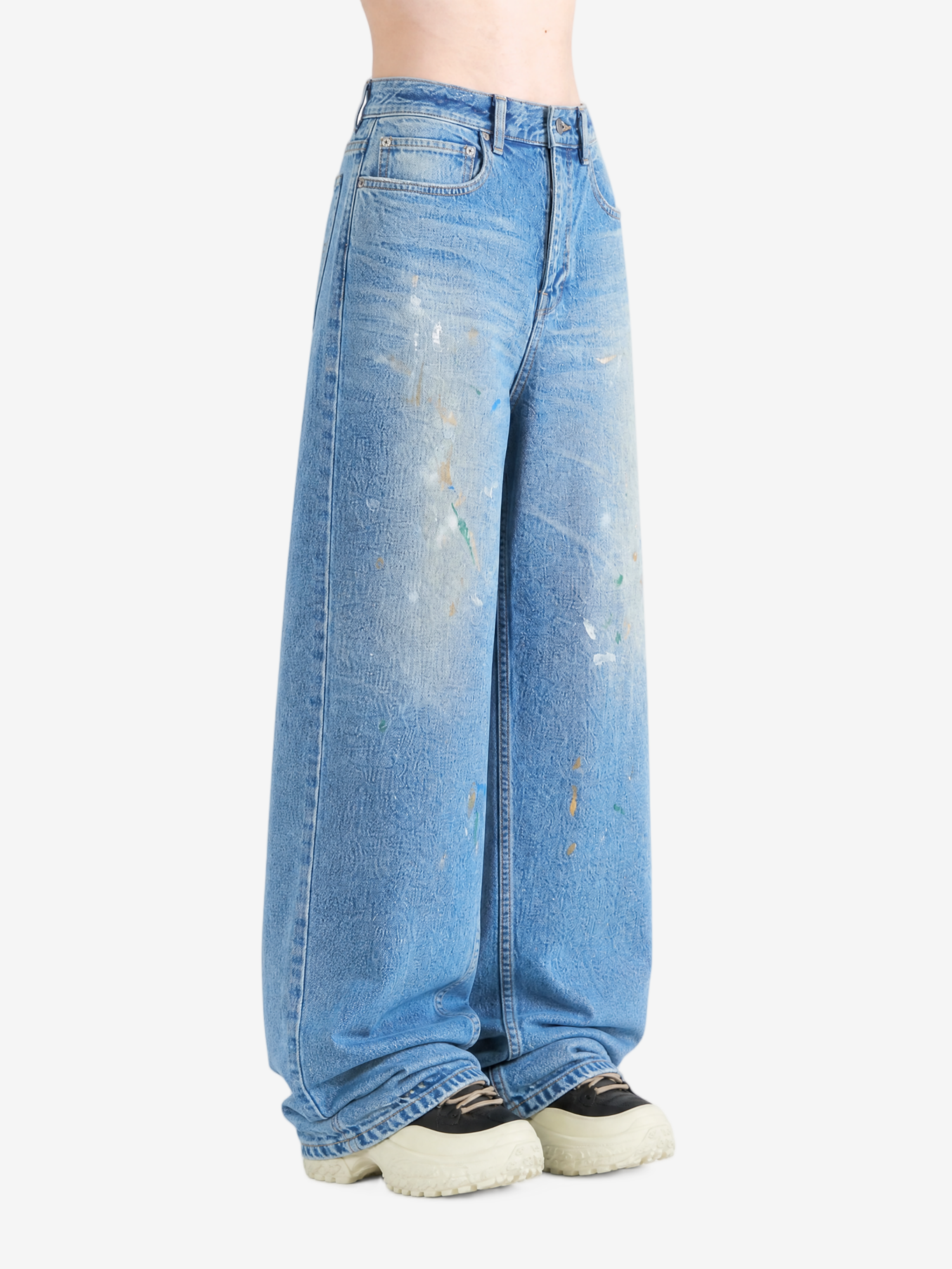 Blue pants, full body view