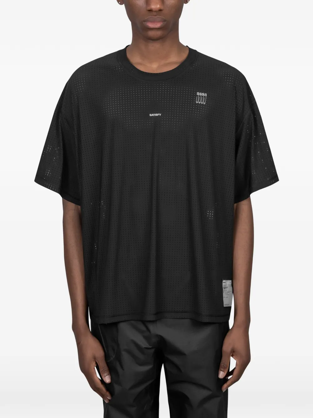 Black t-shirt, full body view