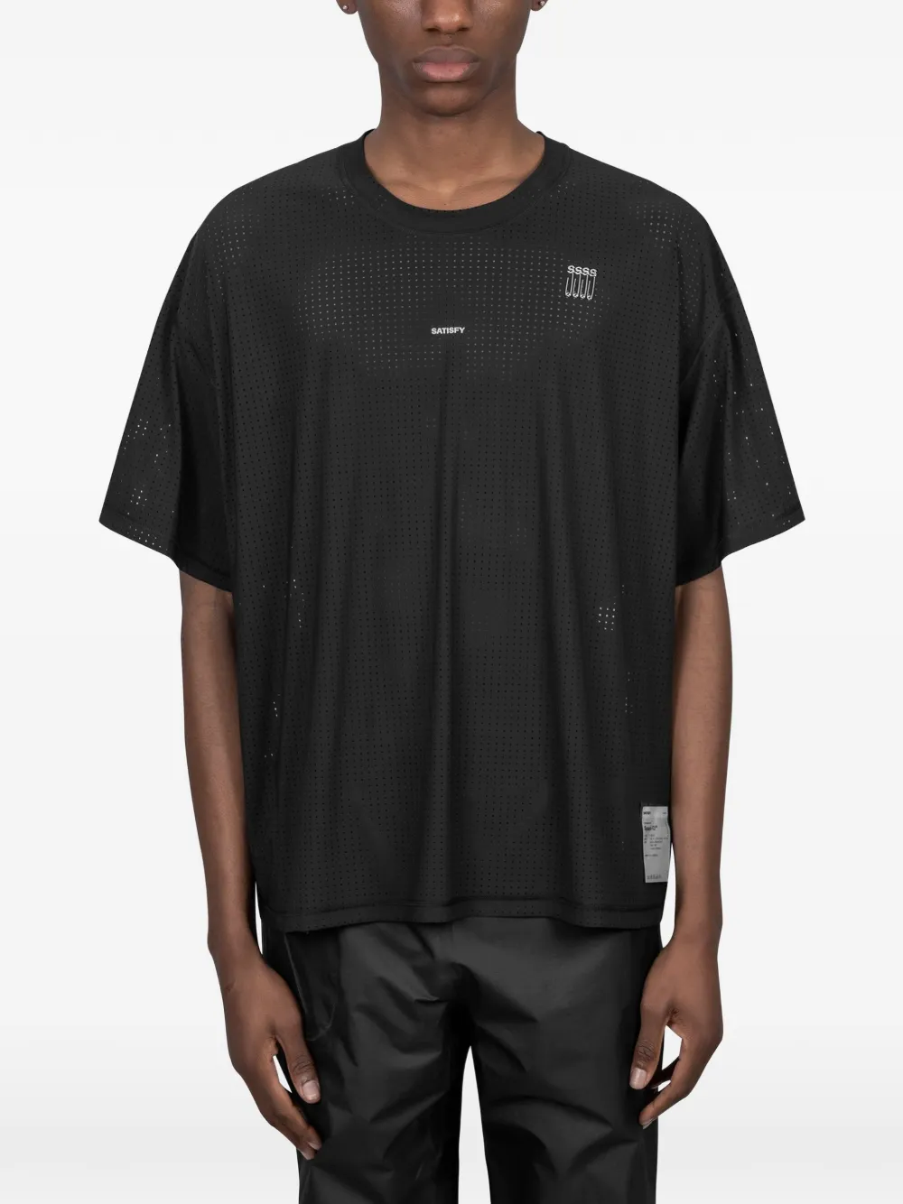 Black t-shirt, full body view