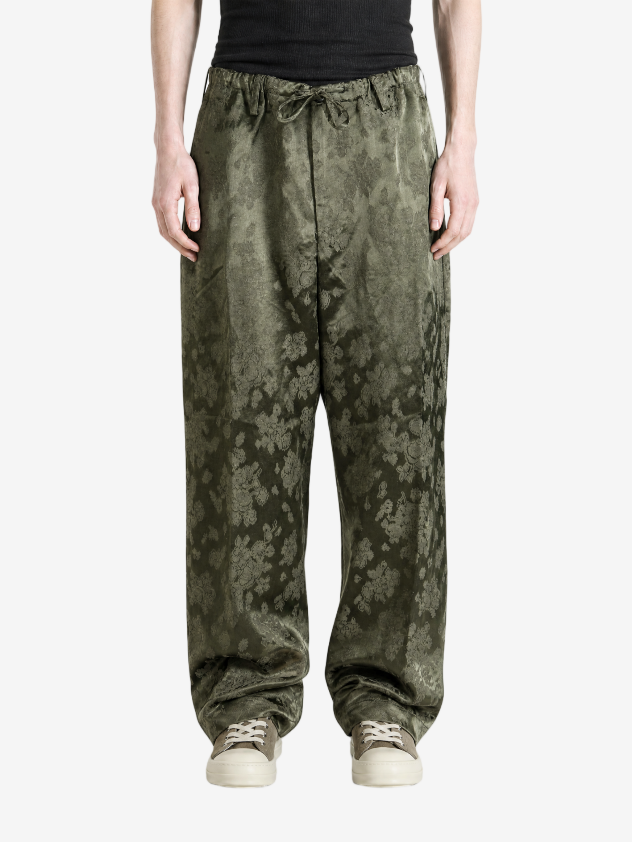 Green pants, full body view