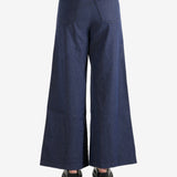 Blue pants worn by a person, showing the pants fit