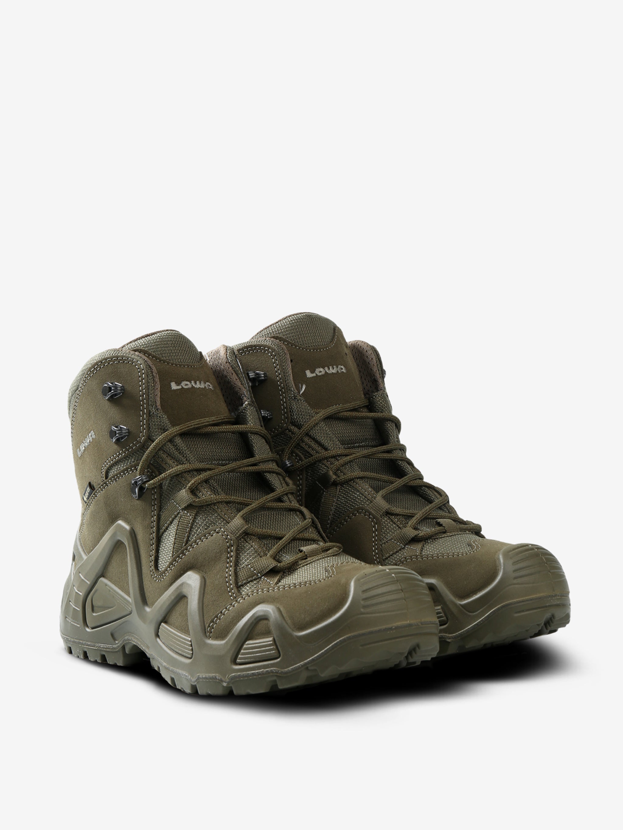 Green boots, side view