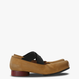 Tan shoes, side view