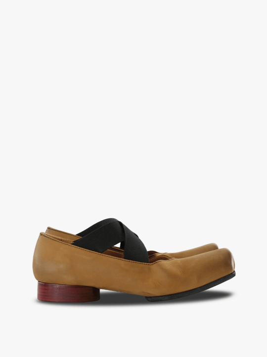 Tan shoes, side view
