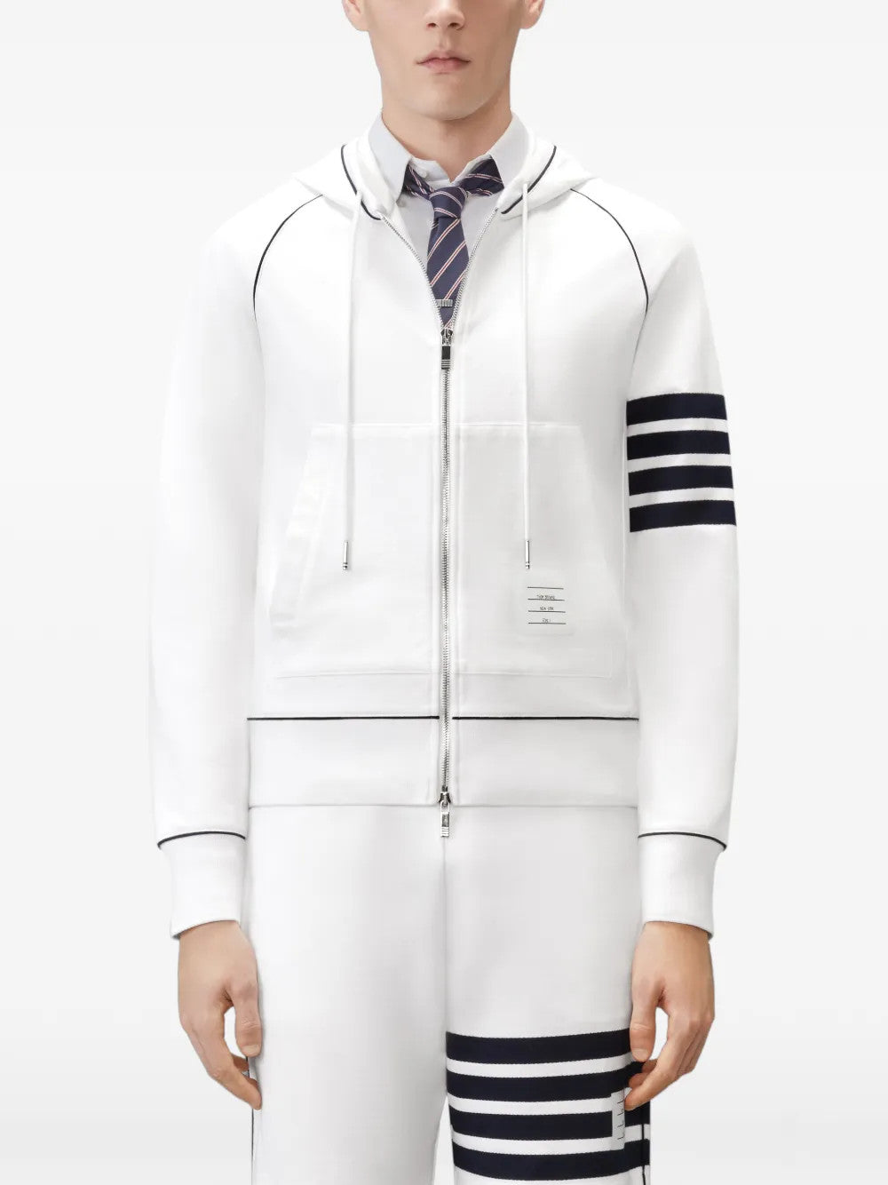 White hoodie, full body view
