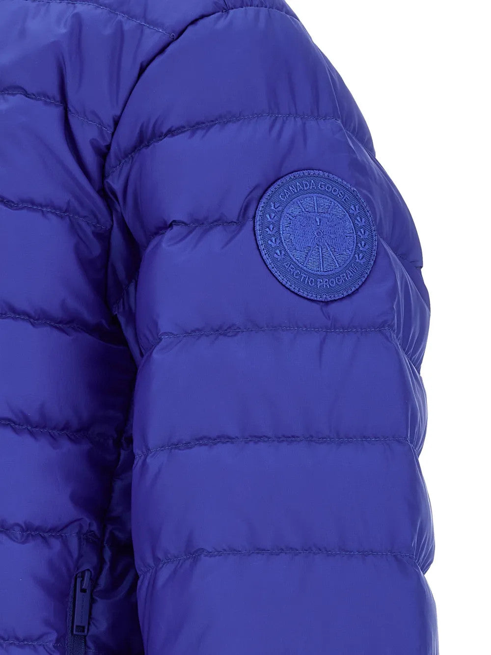 Close up of Blue hoodie, showing texture of the 100% polyamide fabric