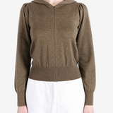 AMOMENTO - Women Shirring Half Zip Up Knit Hoodie
