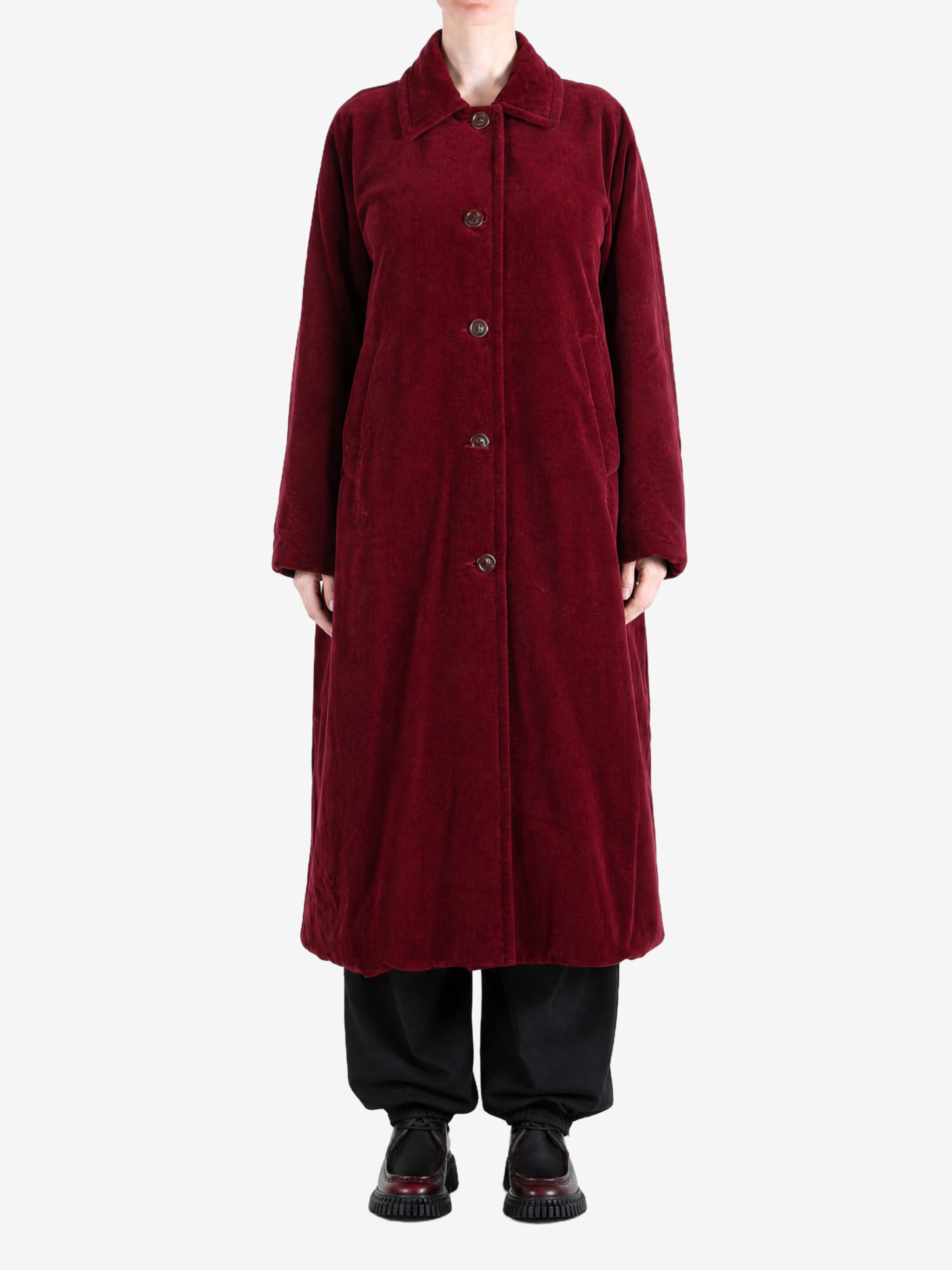 Burgundy jacket, full body view
