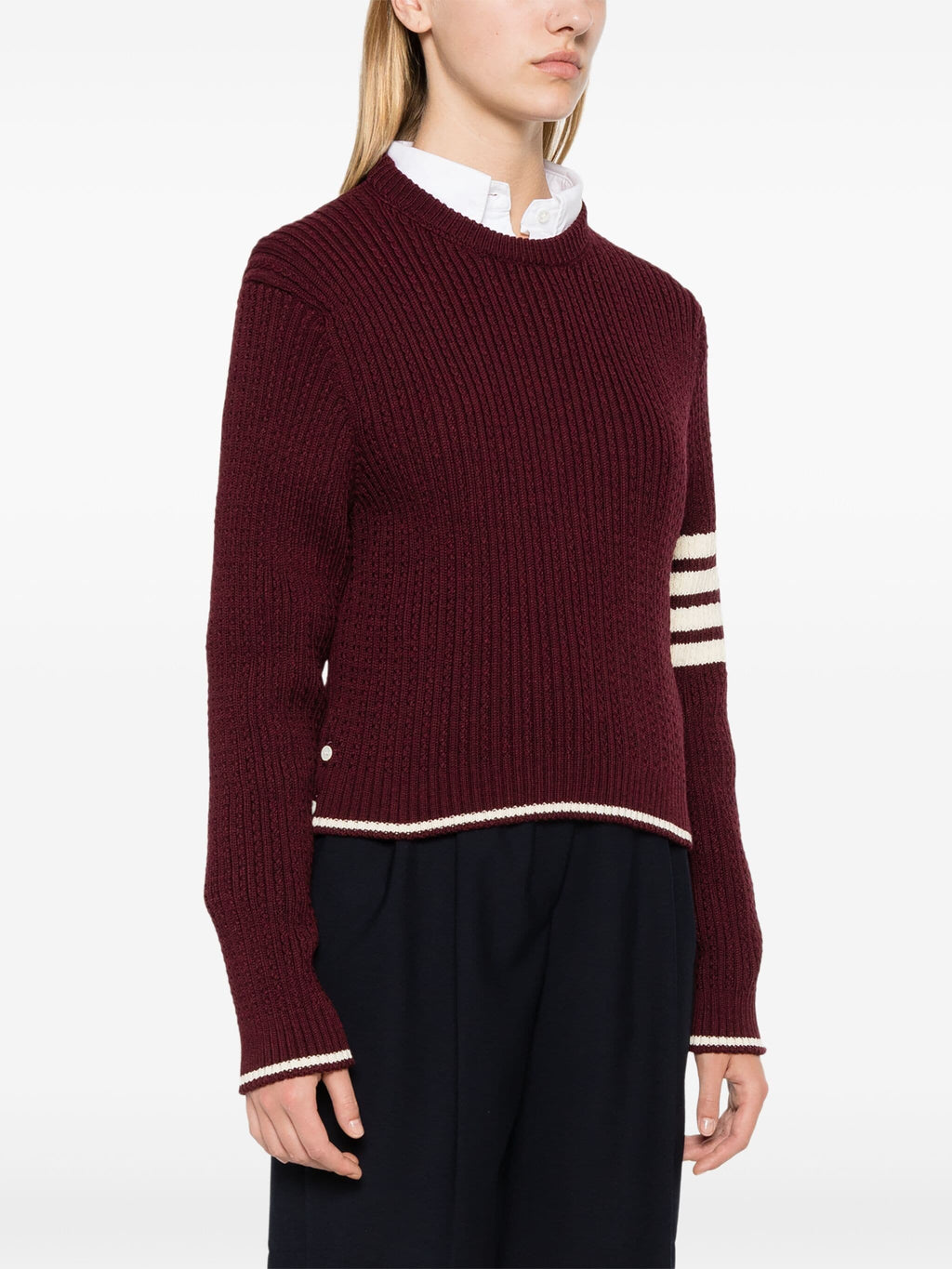 THOM BROWNE Women Baby Cable Cropped Crew Neck Pullover