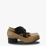 Brown heels, front view
