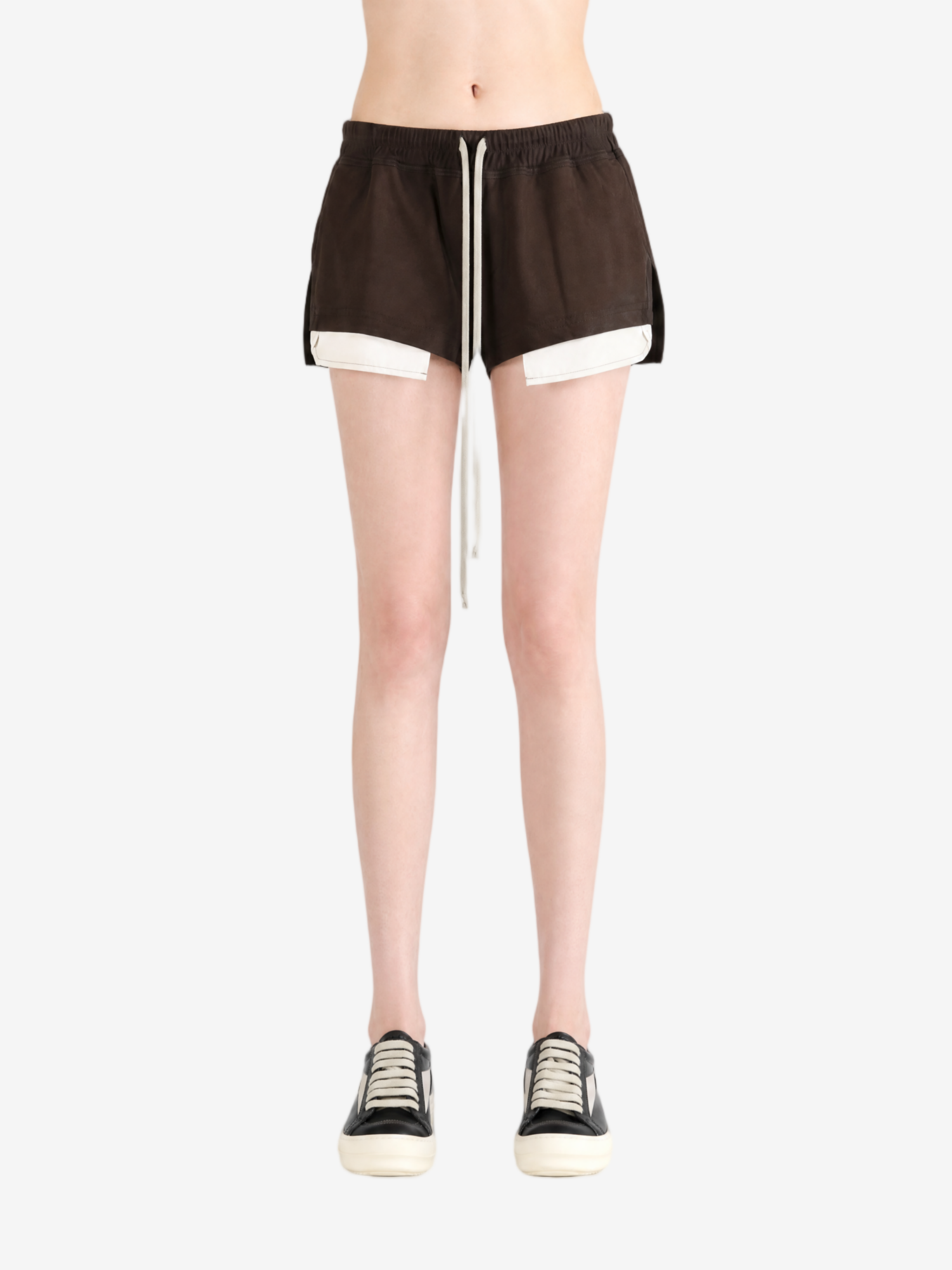 Brown shorts, full body view