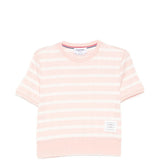 THOM BROWNE - Women Rib Cuff Scallop Edge Stripe Rib Tee