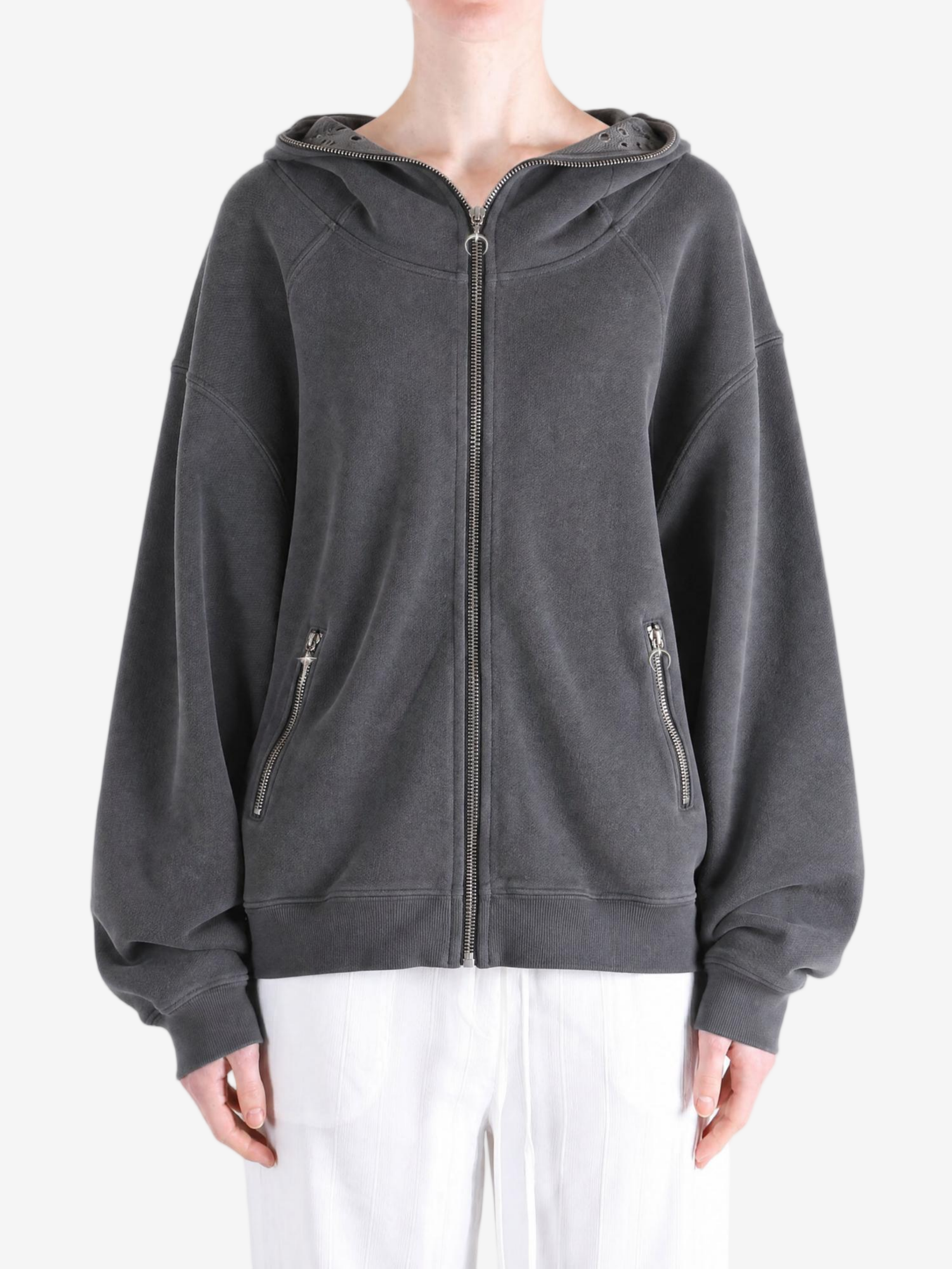 Grey hoodie, full body view