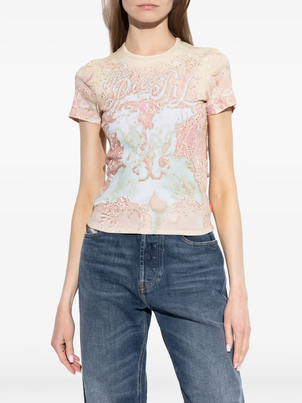 Tan top worn by a person, showing the top fit