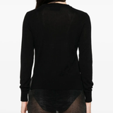 Black knitwear worn by a person, showing the knitwear's fit