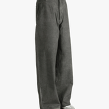 Grey pants worn by a person, showing the pants' fit