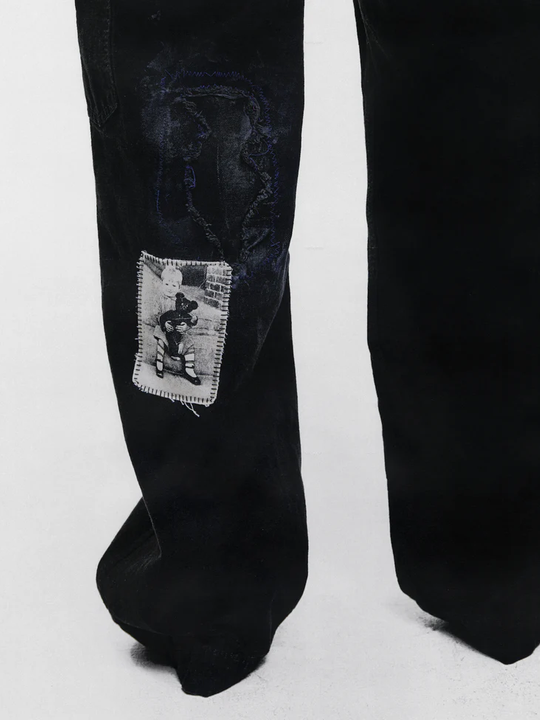 Close up of Black pants, showing texture of the 100% cotton fabric