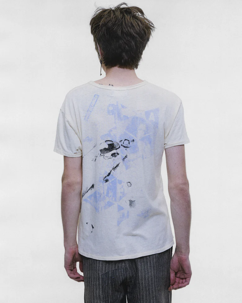 Tan t-shirt, full body view