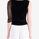Black top worn by a person, showing the top fit