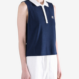 Navy top worn by a person, showing the top fit