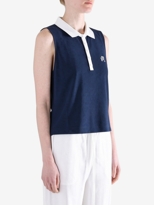 Navy top worn by a person, showing the top fit