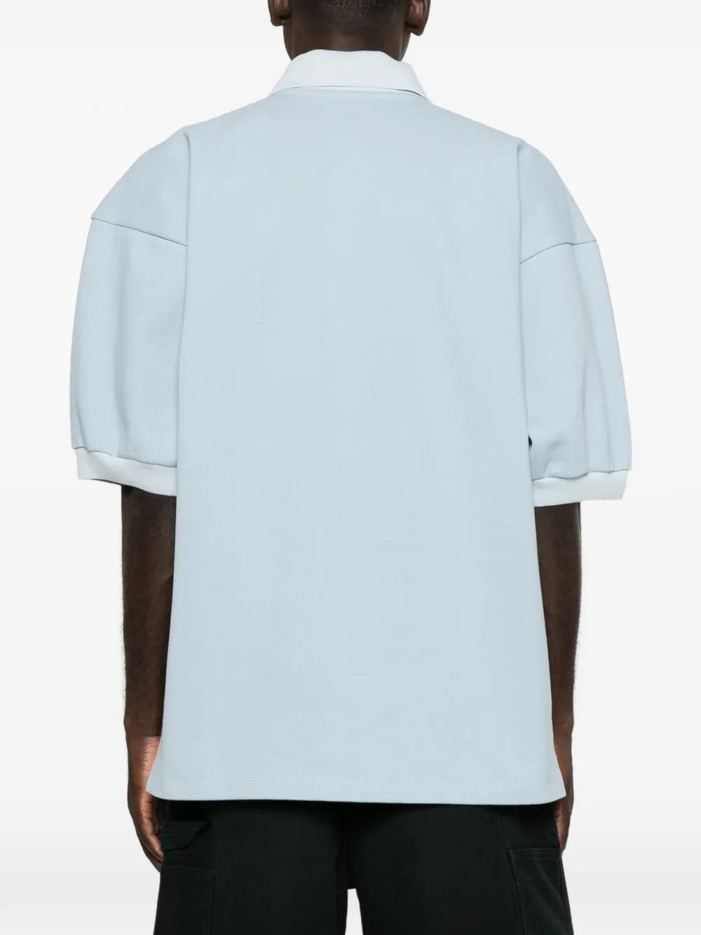 Blue top, full body view