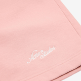 Close up of Pink shorts, showing texture of the 100% cotton fabric