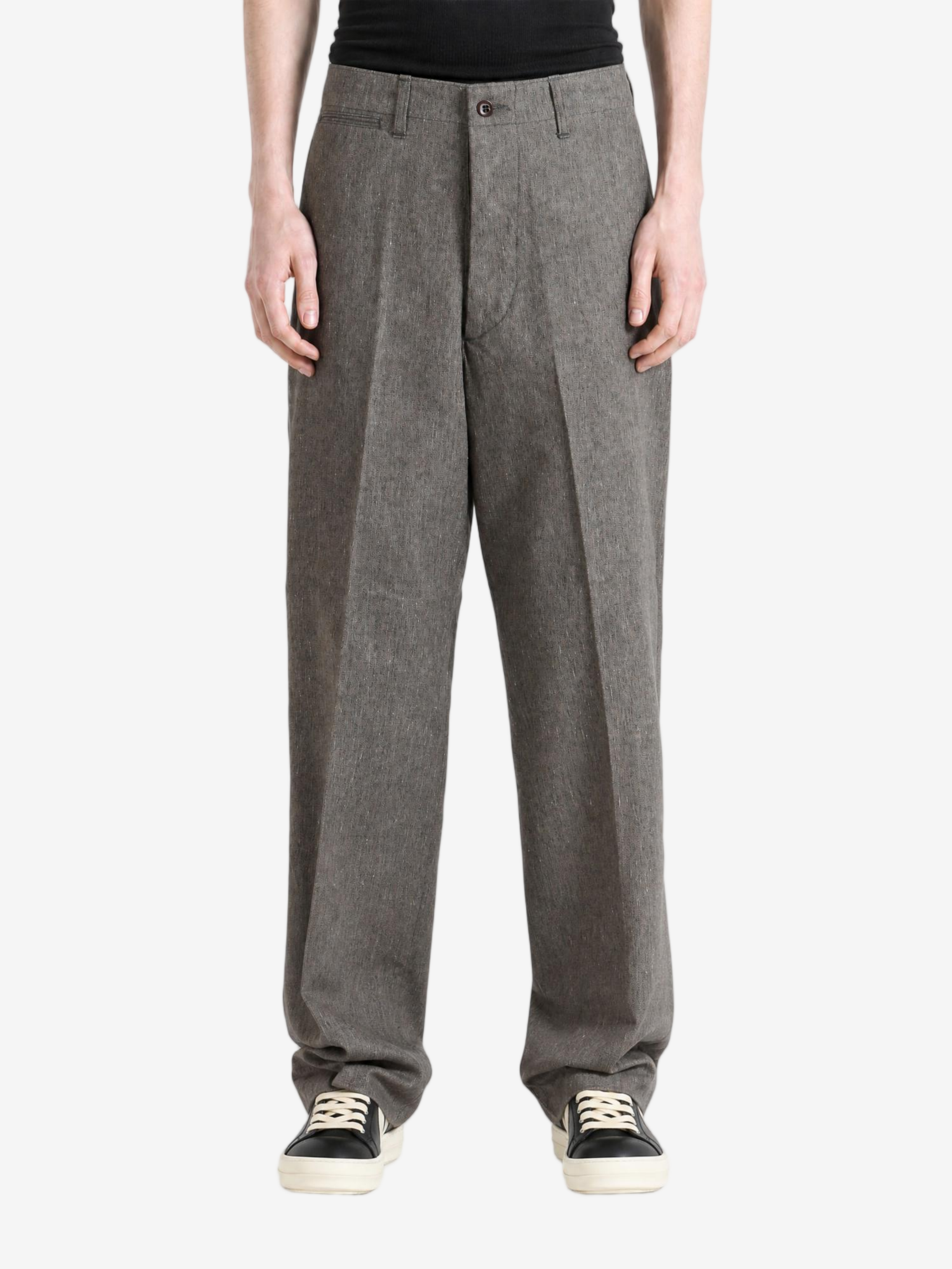 Grey pants, full body view