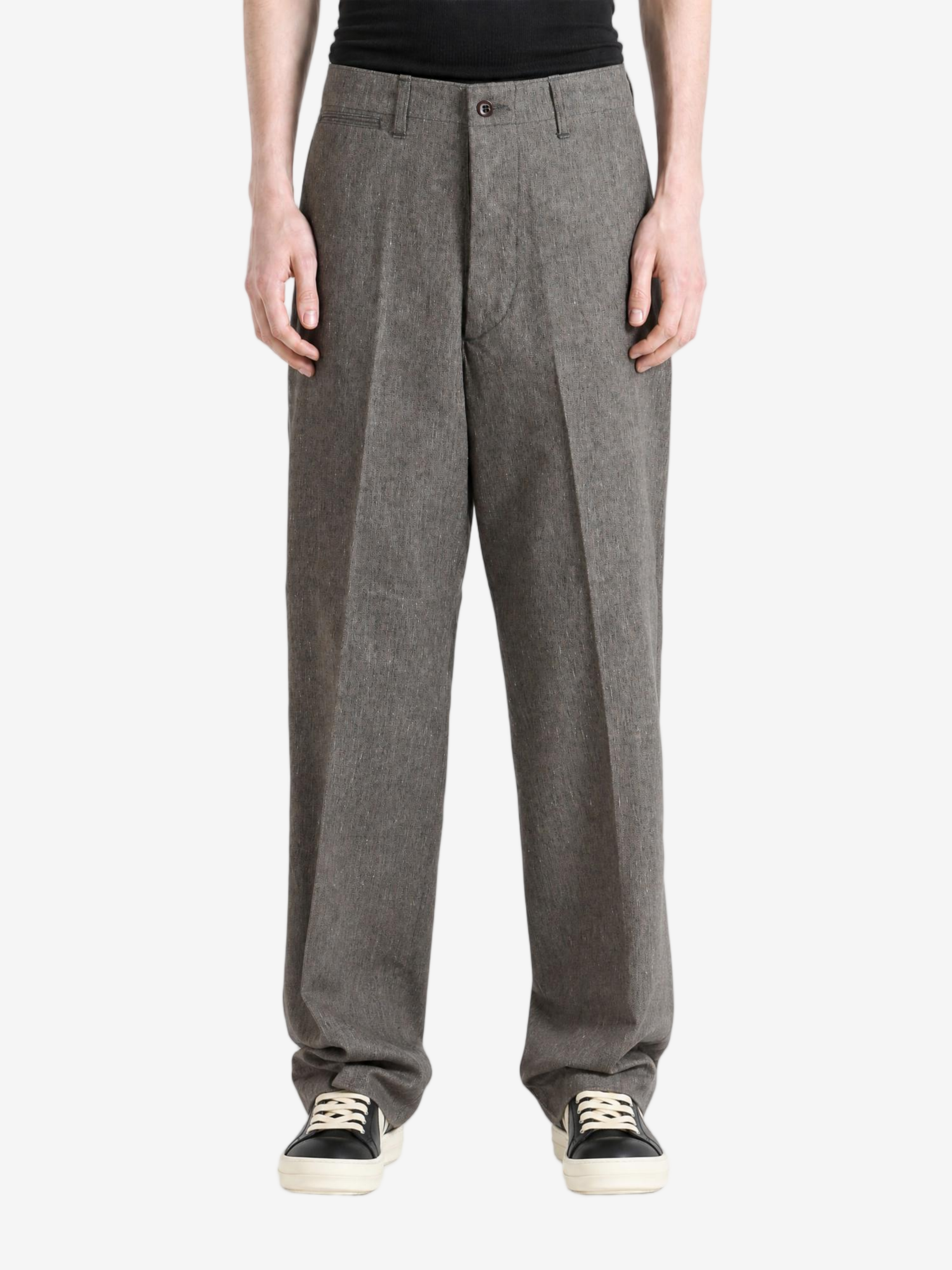 Grey pants, full body view