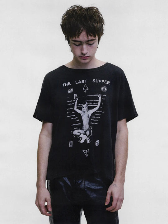 Black t-shirt, full body view