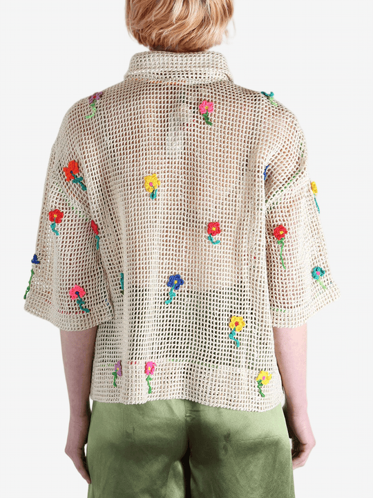 Tan shirts worn b a perosn, showing the shirt's fit