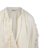 Close up of white shirt, showing texture of the ramie fabric