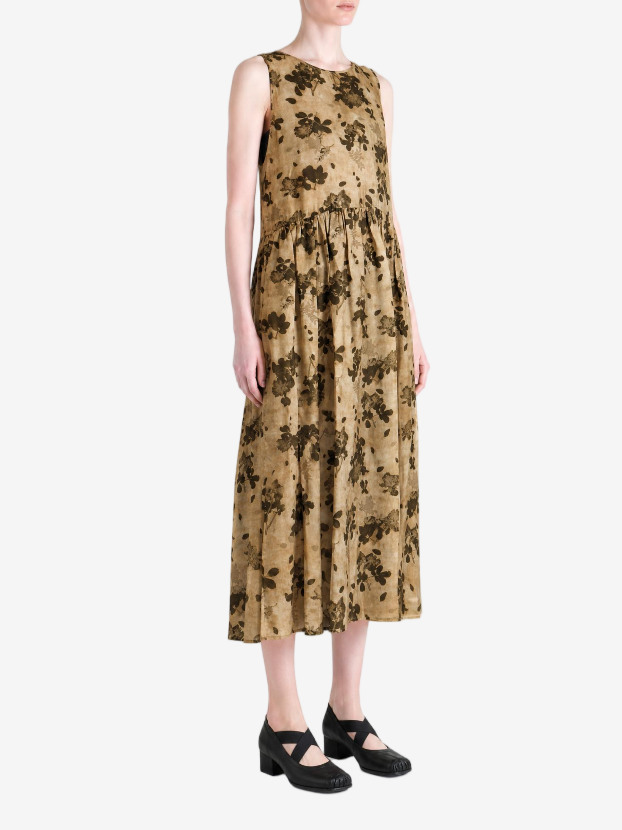 Tan dress, full body view