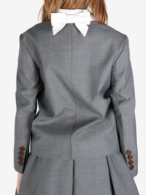 SHUSHU/TONG - Women Color Blocked Blazer with Bow Detail Collar